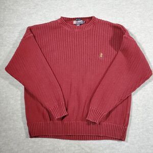 Chaps Ralph Lauren Sweater Mens Big 2X Red Cable Knit Cotton Crew Neck Pullover